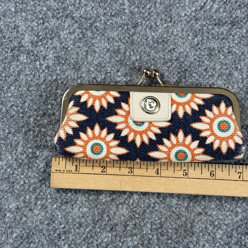 Spartina 449 Eyeglass Case Floral Linen Leather Clamshell Kiss Lock Navy Orange